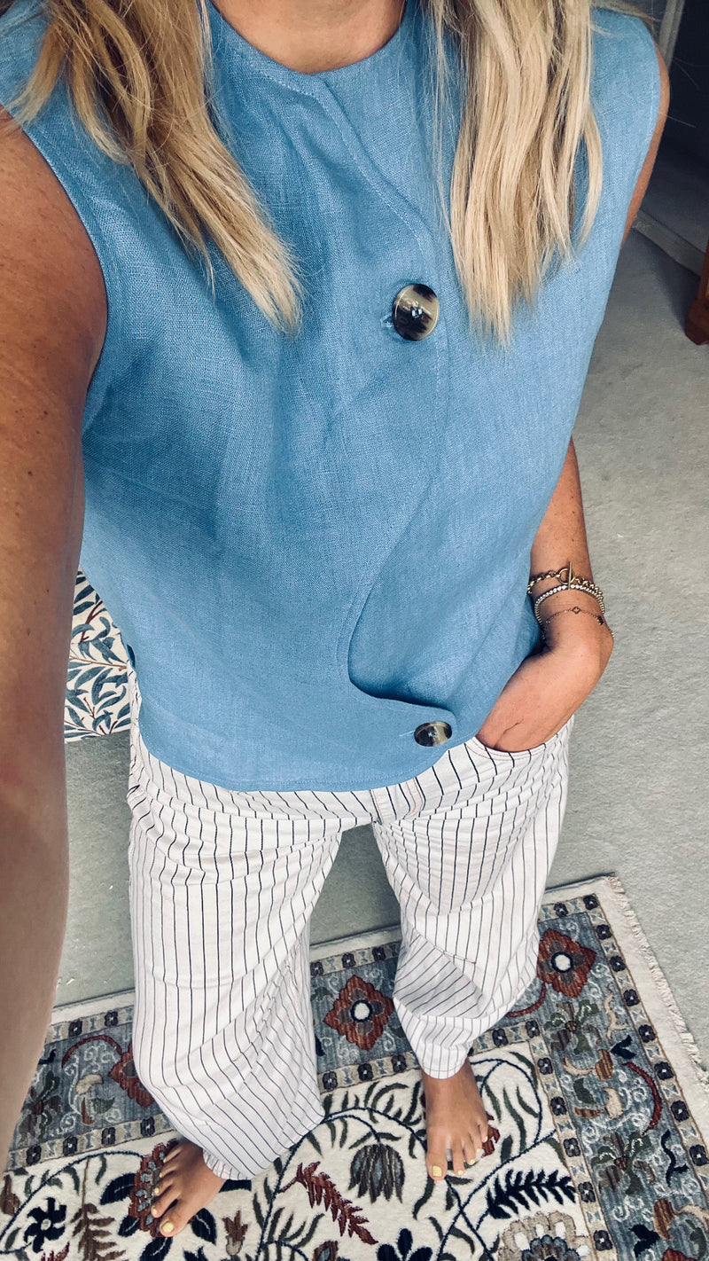 Wave Line Waistcoat - Cornflower Blue