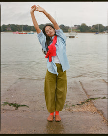 The Cilan Trouser | High-Waisted Barrel-Leg Linen Trousers | Starboard Green