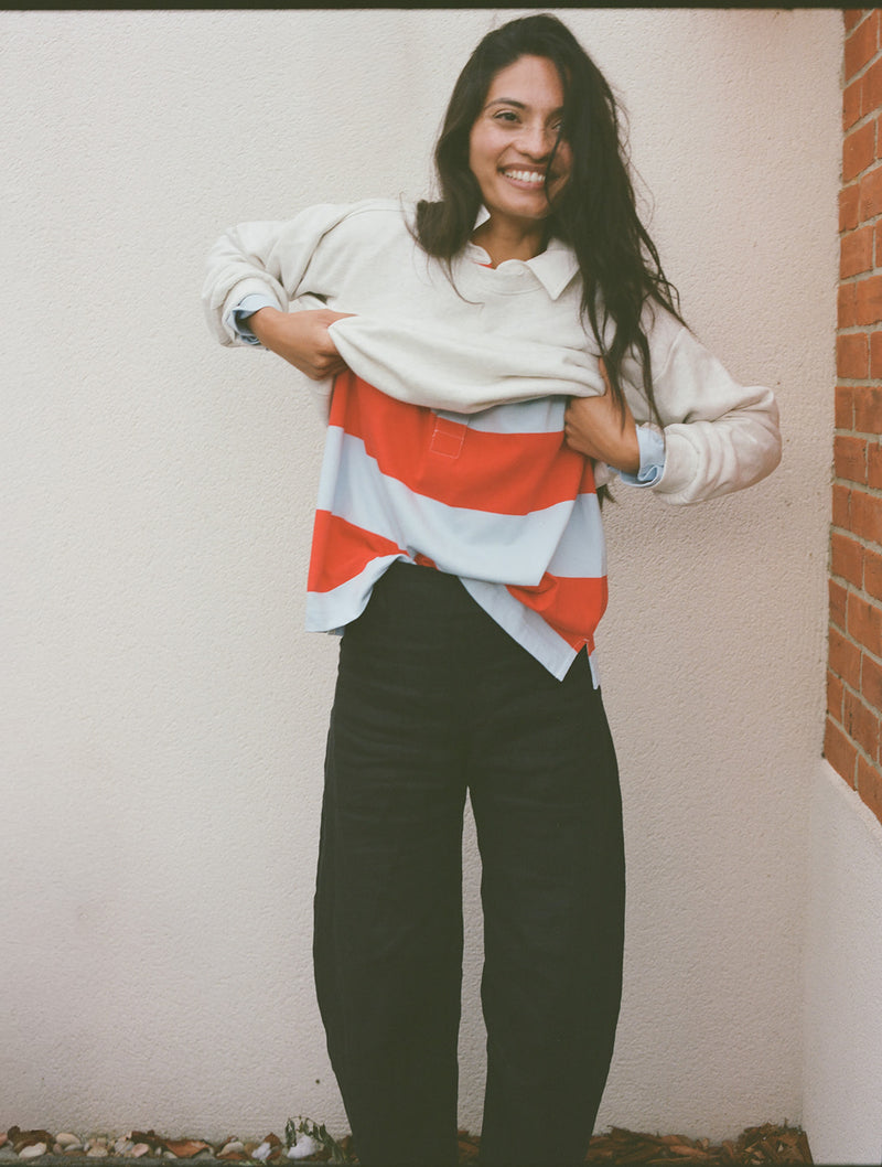 The Cilan Trouser | High-Waisted Barrel-Leg Linen Trousers | Deep Water