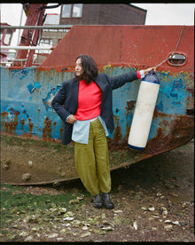 The Cilan Trouser | High-Waisted Barrel-Leg Linen Trousers | Starboard Green
