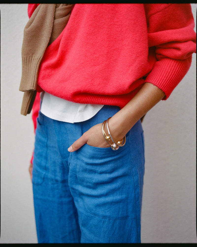 The Cilan Trouser | High-Waisted Barrel-Leg Linen Trousers | Signal Blue
