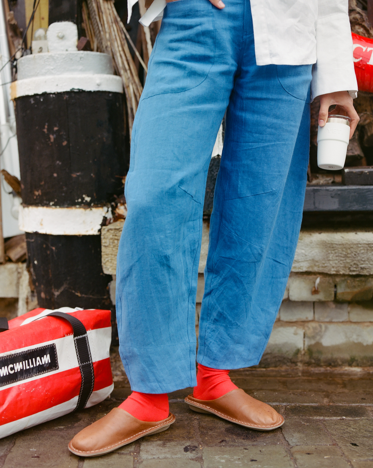 The Cilan Trouser | High-Waisted Barrel-Leg Linen Trousers | Signal Blue