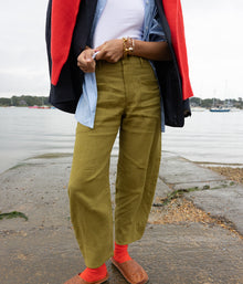 The Cilan Trouser | High-Waisted Barrel-Leg Linen Trousers | Starboard Green