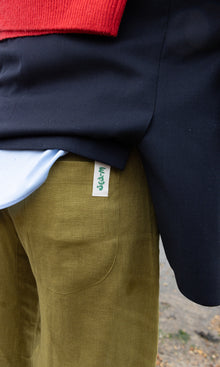 The Cilan Trouser | High-Waisted Barrel-Leg Linen Trousers | Starboard Green