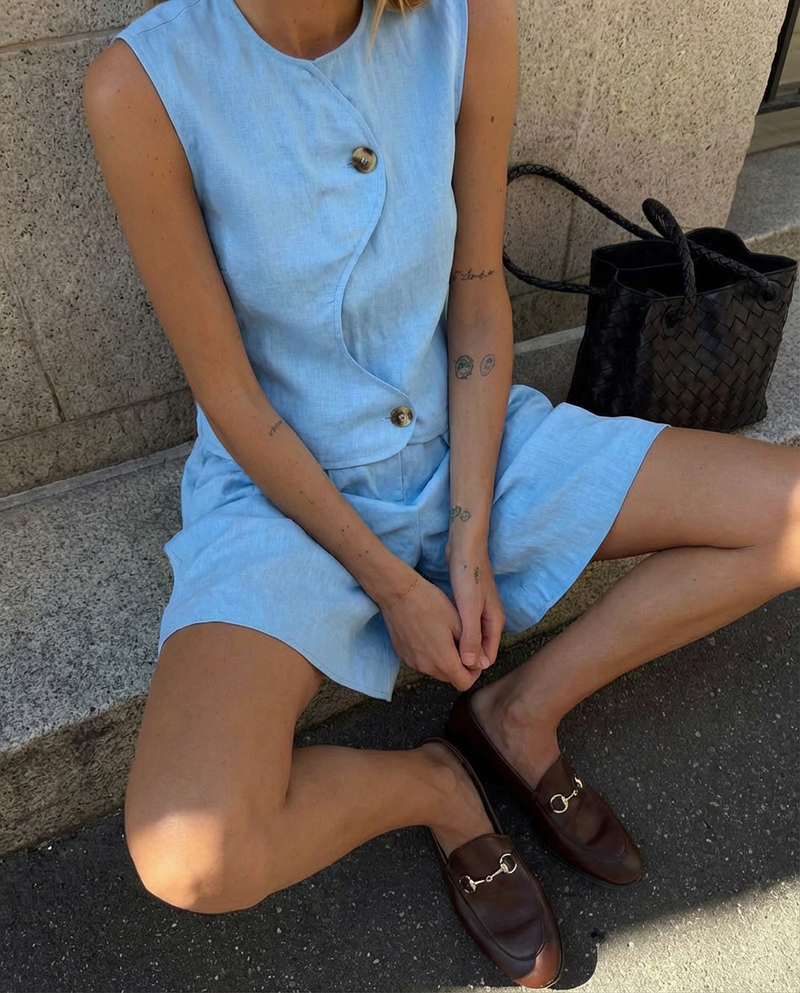 Wave Line Waistcoat - Cornflower Blue