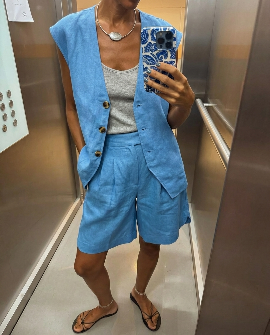 Bermuda Set - Cornflower Blue Linen